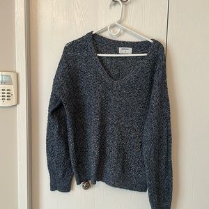 Blue loose knit v-neck sweater